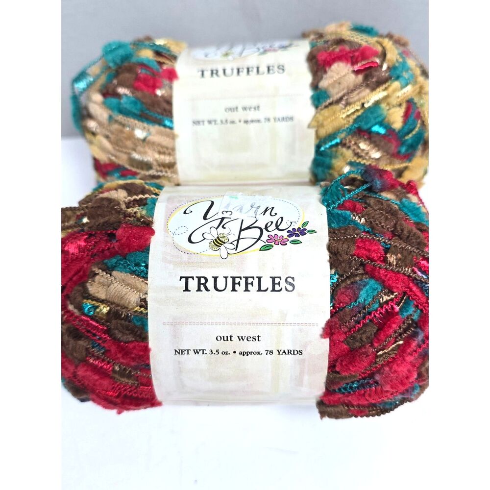 Yarn Bee Truffles Ribbon Ladder Yarn Lot of 2 Skeins Out West Red Teal Tan